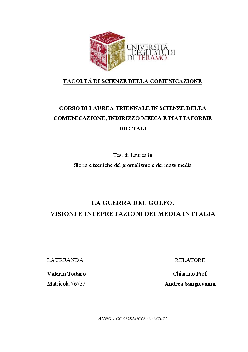 Anteprima della tesi: La guerra del Golfo. Visioni e interpretazioni dei media in Italia, Pagina 1