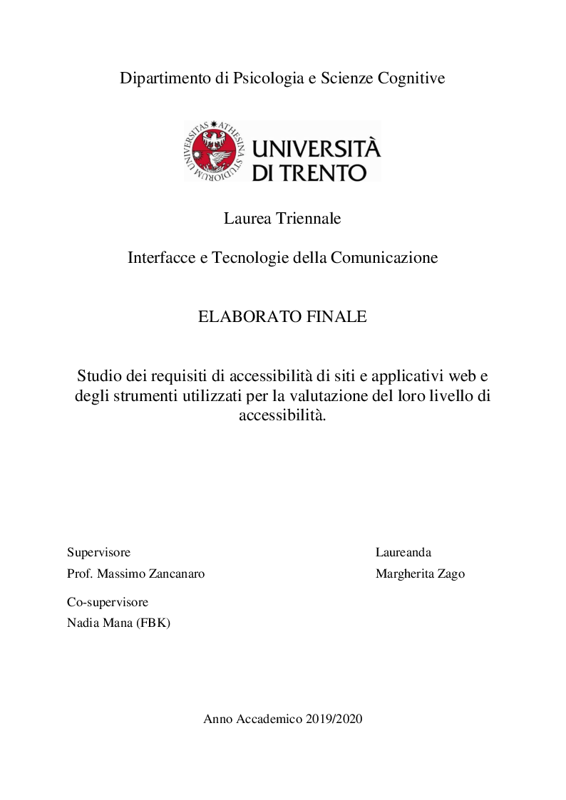 Anteprima della tesi: Studio dei requisiti di accessibilità di siti e applicativi web e degli strumenti utilizzati per la valutazione del loro livello di accessibilità, Pagina 1