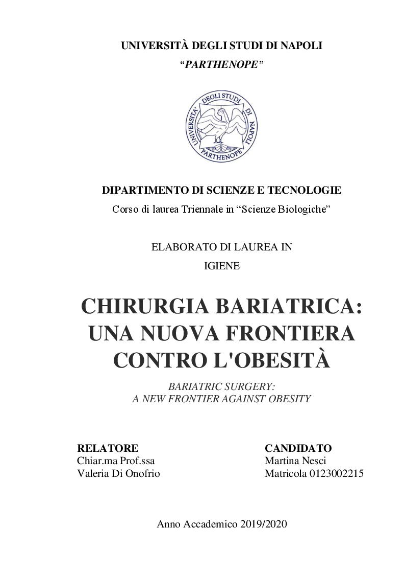 Anteprima della tesi: Chirurgia bariatrica: una nuova frontiera contro l'obesità, Pagina 1