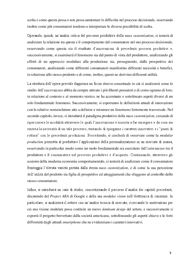 Anteprima della tesi: La Mass Customization e il comportamento del consumatore: un'analisi attraverso l'economia comportamentale. Il Project ARA di Google e il ''Modular Electronic Device'', Pagina 3