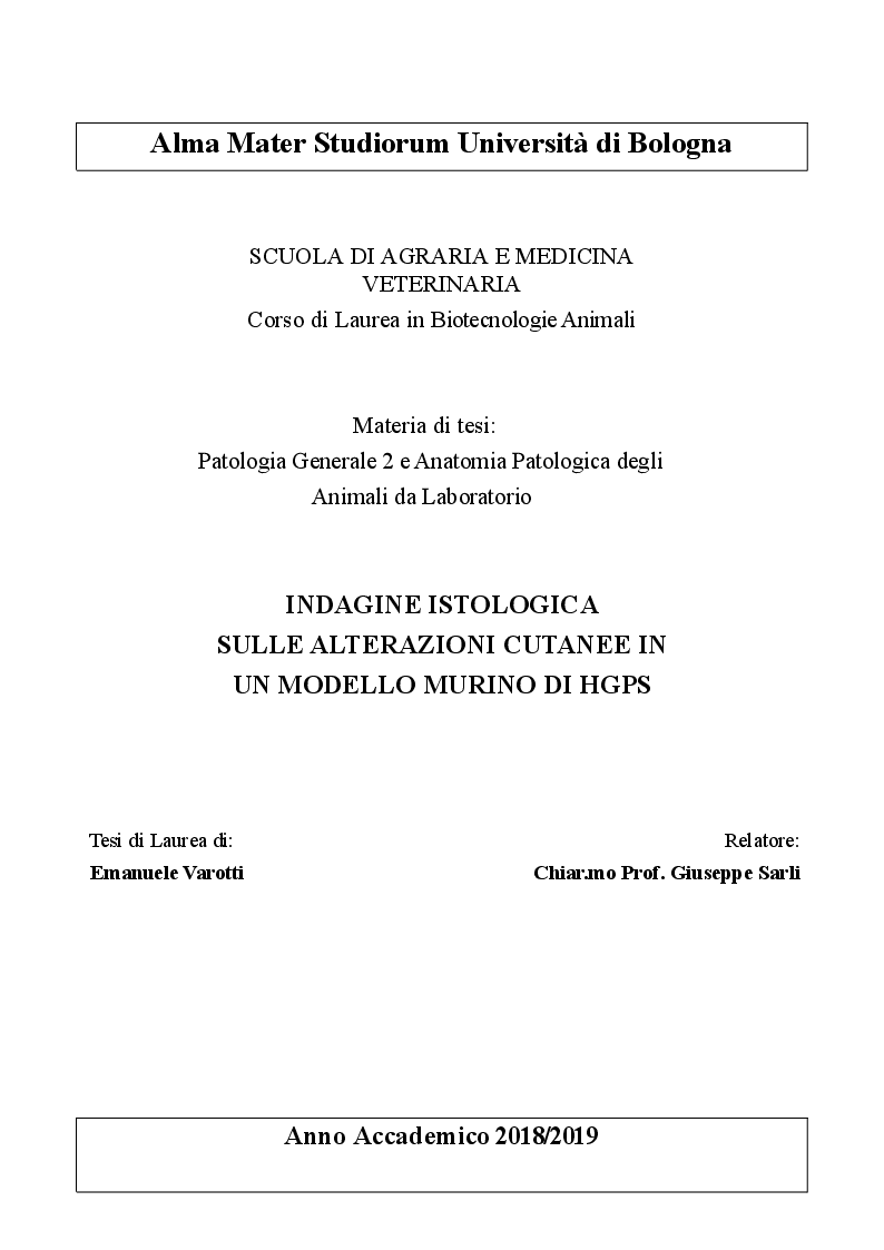Anteprima della tesi: Indagine istologica sulle alterazioni cutanee in un modello murino di HGPS, Pagina 1