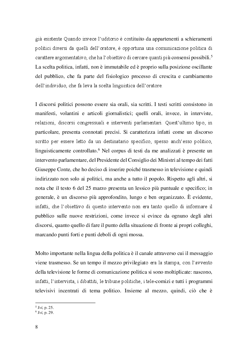 Anteprima della tesi: SARS-CoV-2: analisi retorica dei discorsi di Giuseppe Conte durante il lockdown, Pagina 6