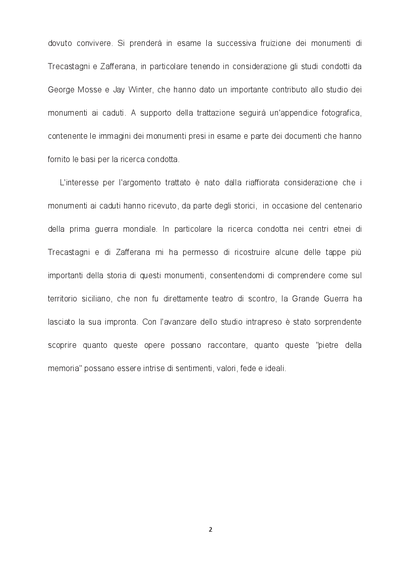 Anteprima della tesi: I custodi del ricordo. I monumenti ai caduti della Grande Guerra a Trecastagni e Zafferana, Pagina 3