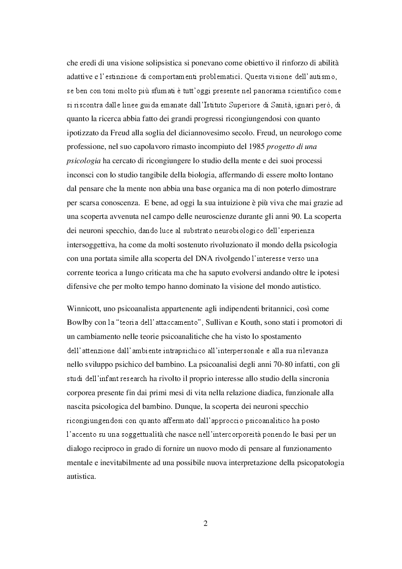 Anteprima della tesi: Un nuovo approccio per il disturbo autistico: l'intersoggettività tra neuroscienze e psicoanalisi, Pagina 3