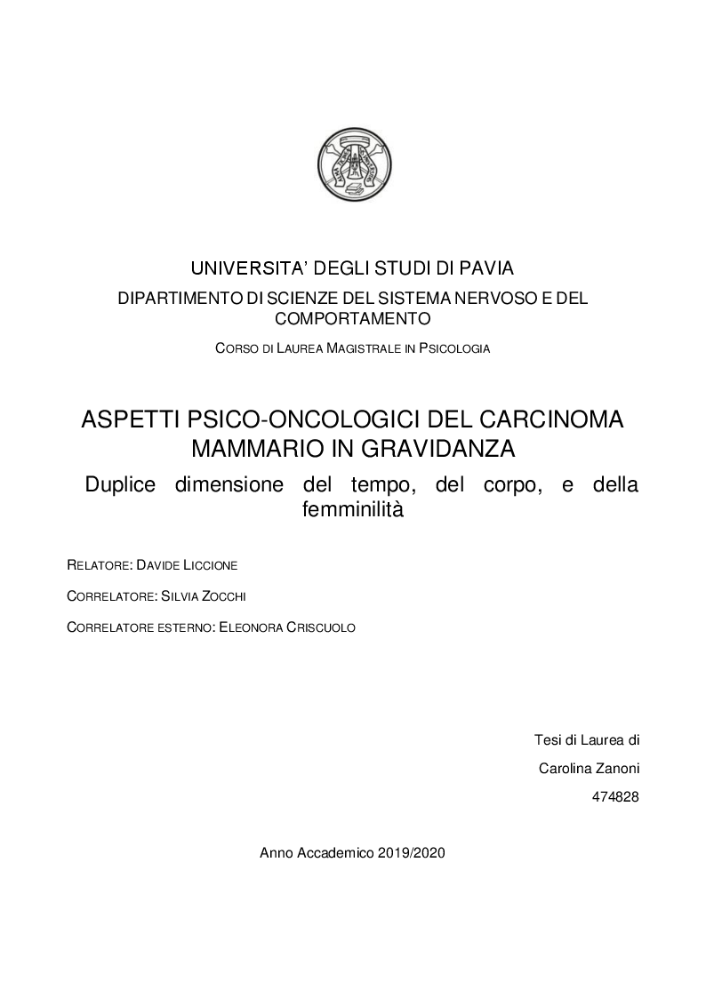Anteprima della tesi: Aspetti psico-oncologici del carcinoma mammario in gravidanza - Duplice dimensione del tempo, del corpo, e della femminilità, Pagina 1