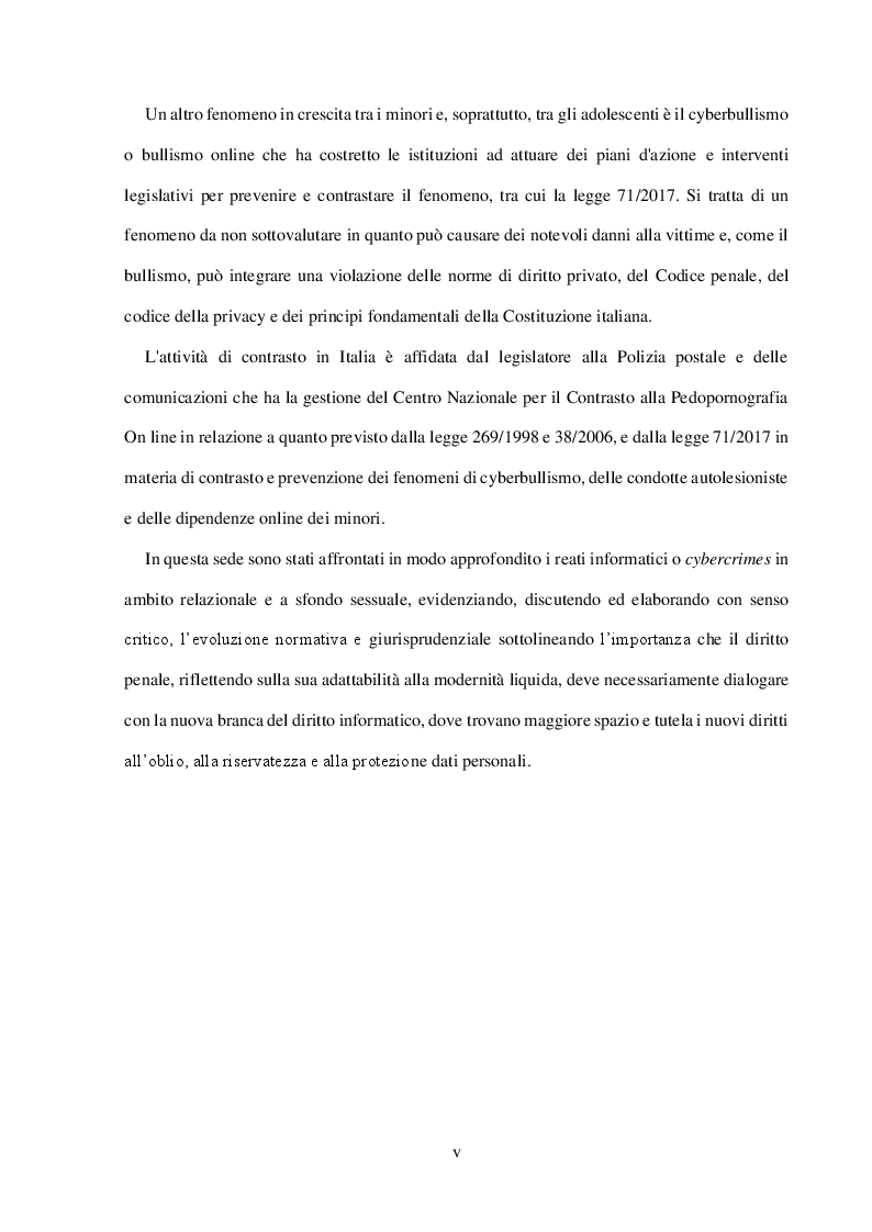 Anteprima della tesi: I reati informatici in ambito relazionale e a sfondo sessuale: cyberstalking, cyberbullismo e pedopornografia online, Pagina 3