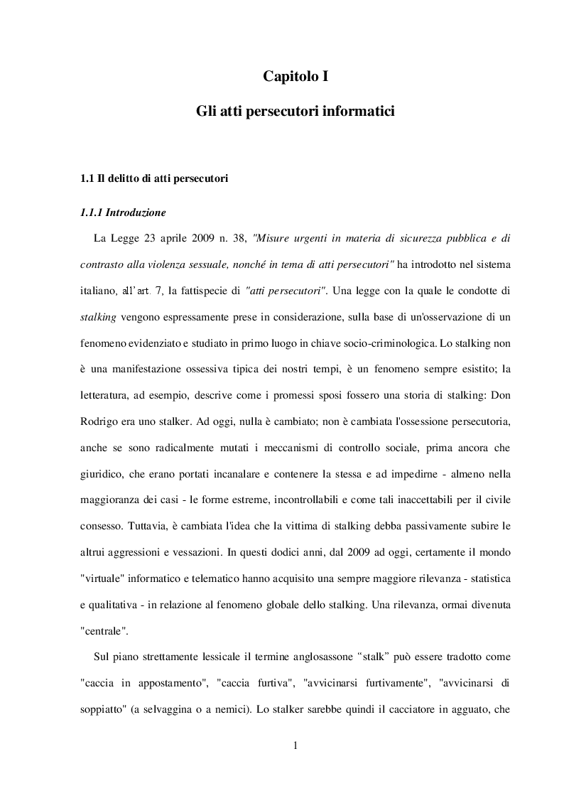 Anteprima della tesi: I reati informatici in ambito relazionale e a sfondo sessuale: cyberstalking, cyberbullismo e pedopornografia online, Pagina 4