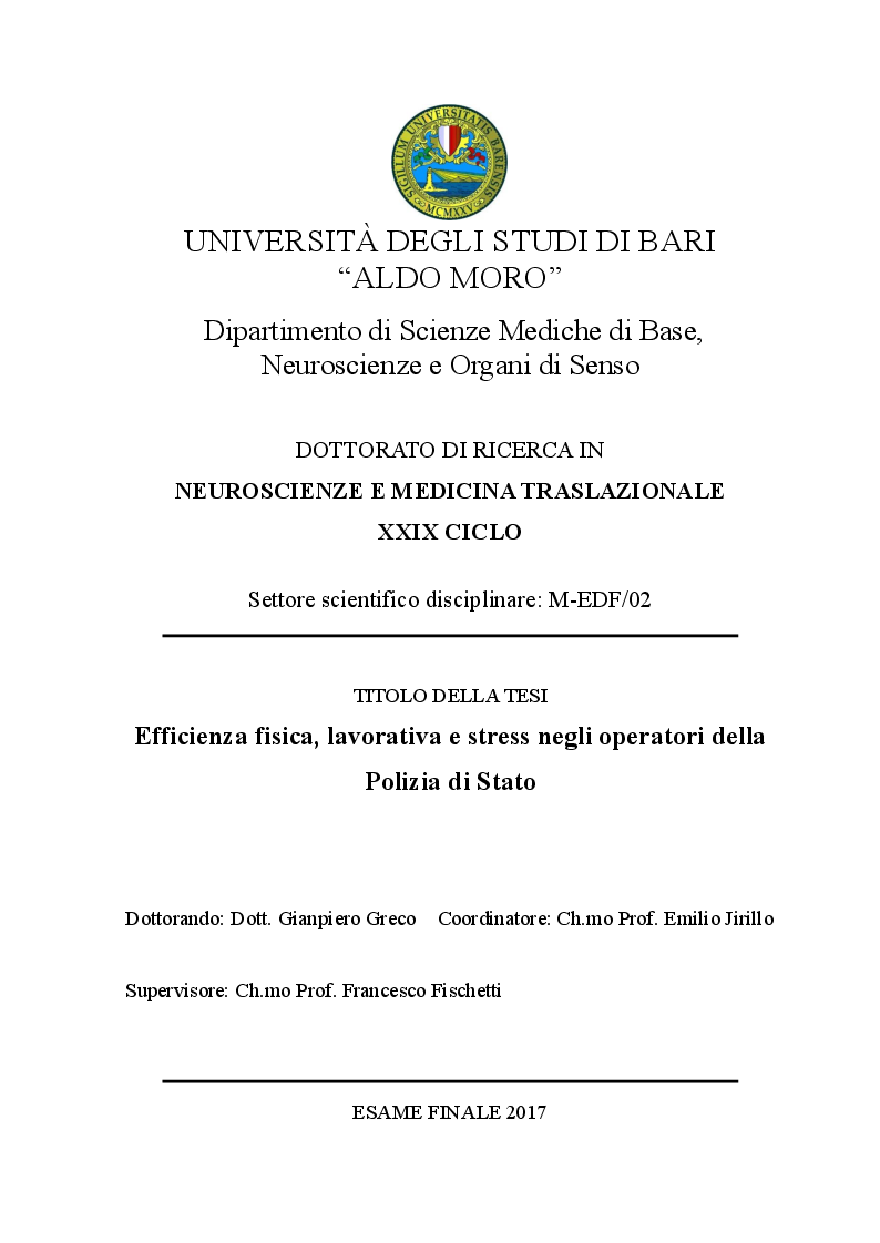 Anteprima della tesi: Efficienza fisica, lavorativa e stress negli operatori della Polizia di Stato, Pagina 1
