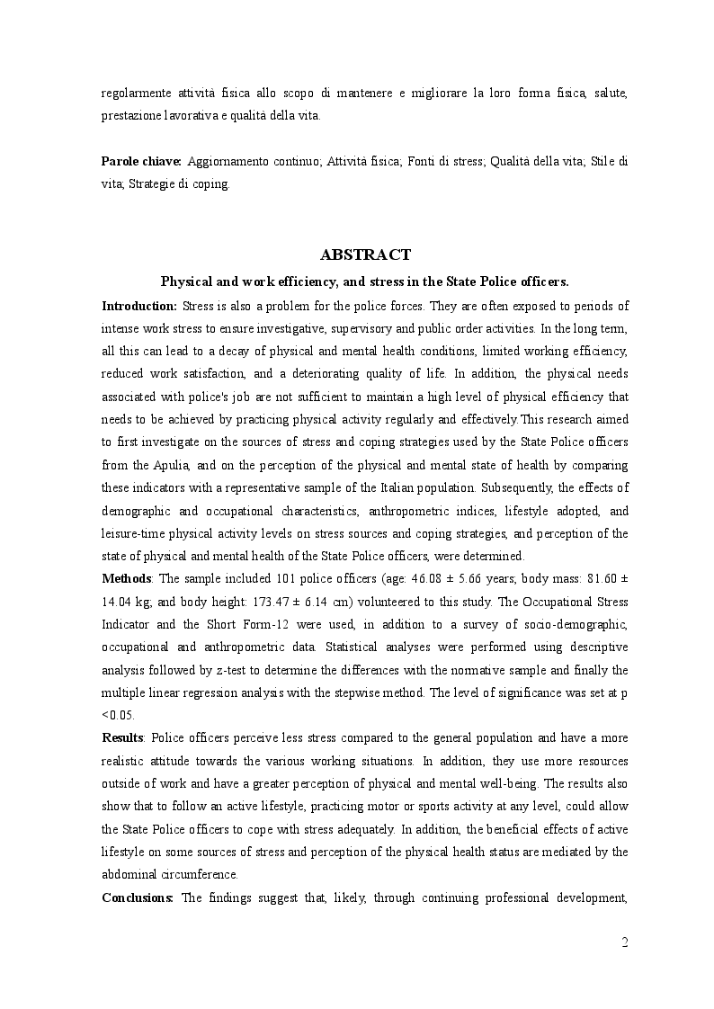 Anteprima della tesi: Efficienza fisica, lavorativa e stress negli operatori della Polizia di Stato, Pagina 3