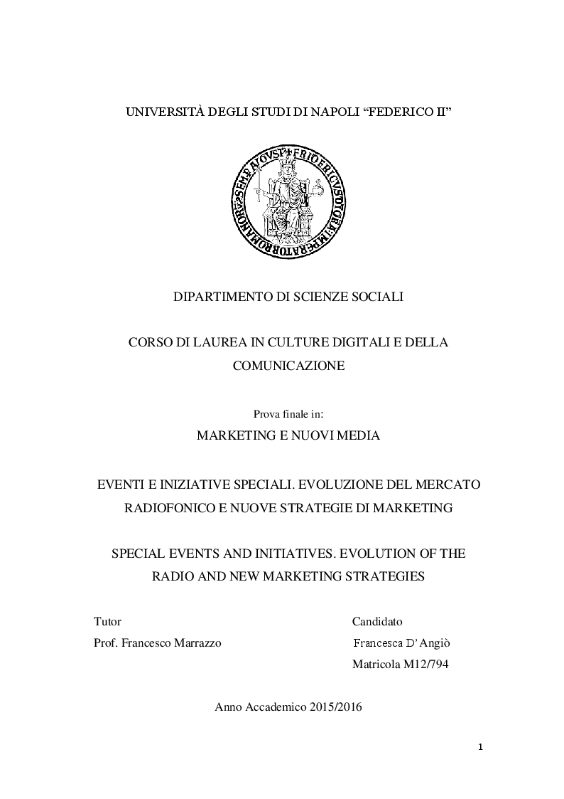 Anteprima della tesi: Eventi e iniziative speciali. Evoluzione del mercato radiofonico e nuove strategie di marketing, Pagina 1