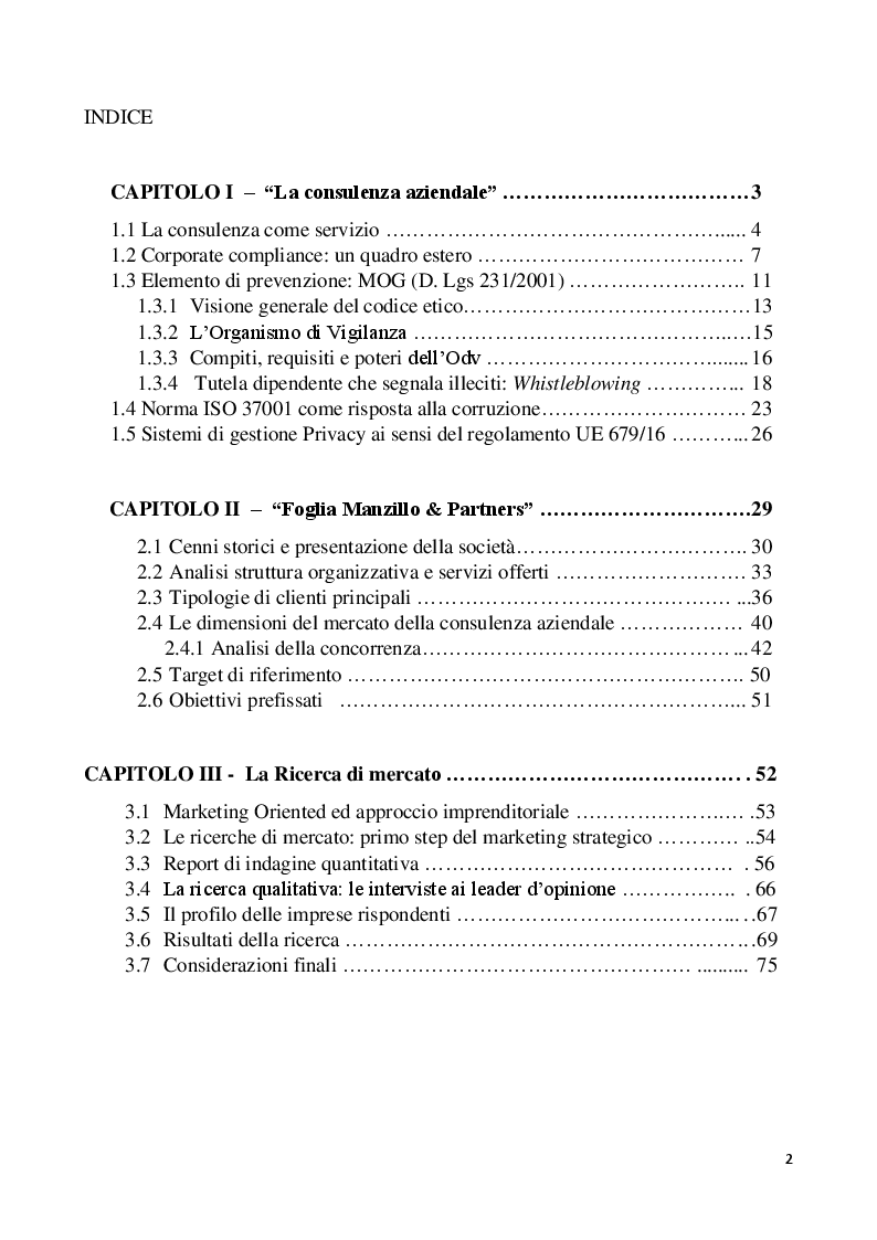 Indice della tesi: Il mercato della consulenza aziendale. Dall'evoluzione del settore ai nuovi approcci comunicativi, Pagina 1