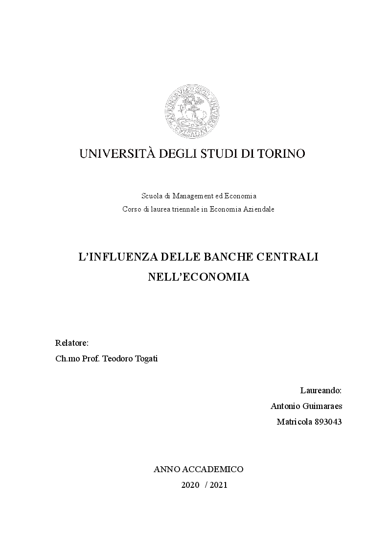 Anteprima della tesi: L'Influenza delle Banche Centrale nell'Economia, Pagina 1