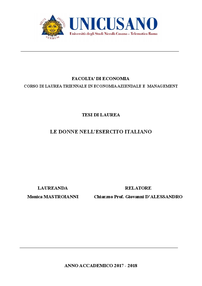 Anteprima della tesi: Le donne nell'Esercito Italiano, Pagina 1
