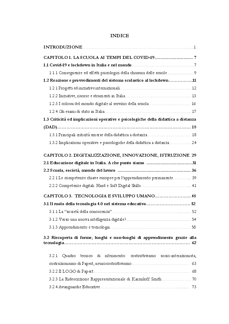 Indice della tesi: La centralità dell'educazione per il presente ed il futuro dell'uomo. Le premesse per un cambiamento radicale del paradigma educativo, Pagina 1