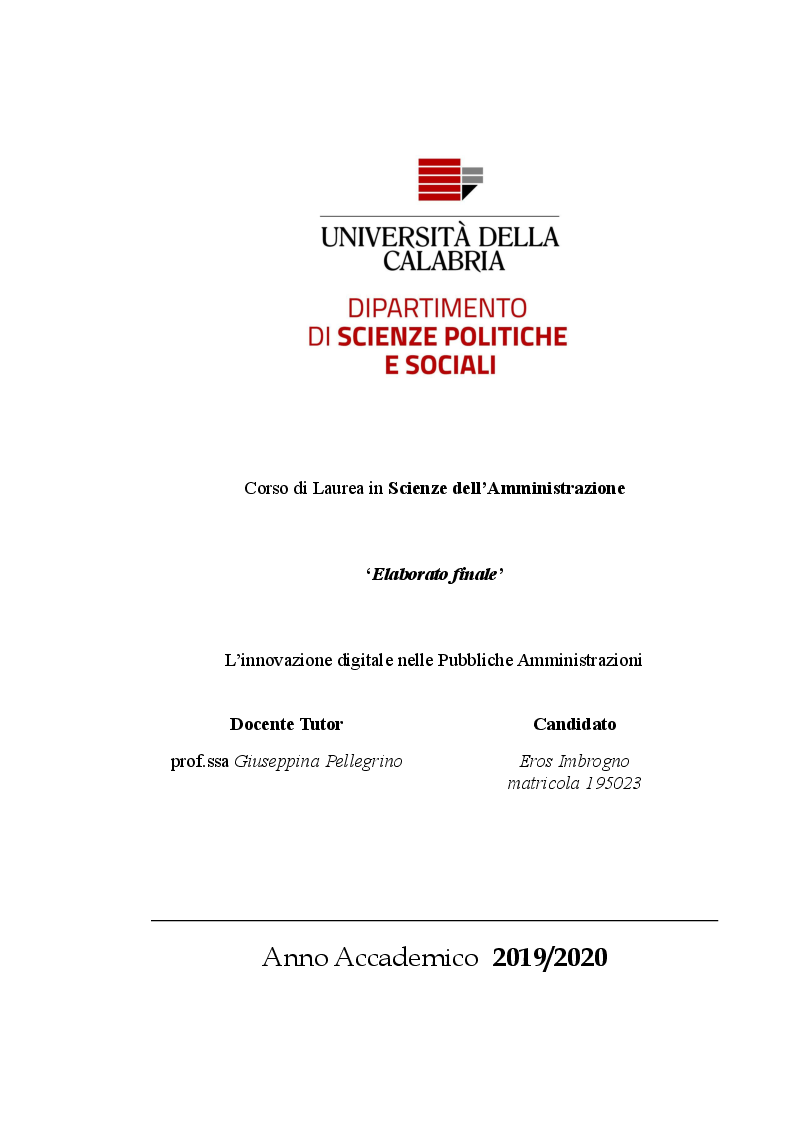 Anteprima della tesi: L'innovazione digitale nelle Pubbliche Amministrazioni, Pagina 1
