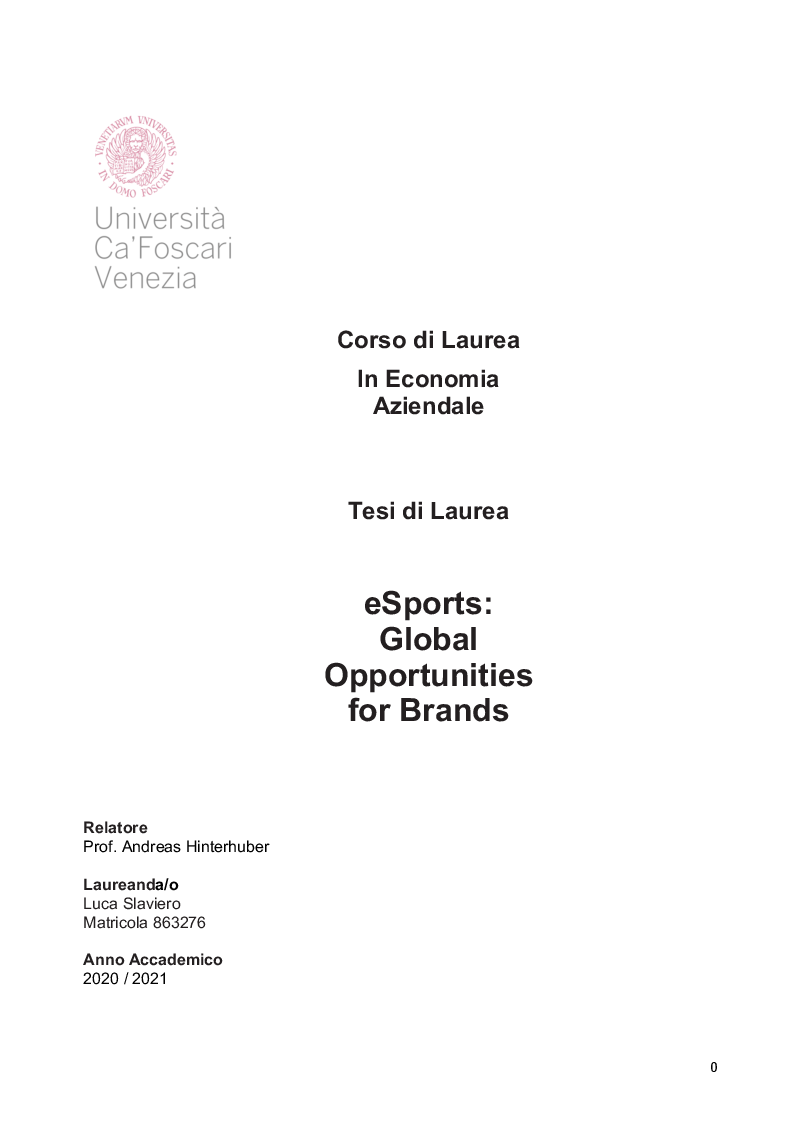 Anteprima della tesi: eSports: Global Opportunities for Brands, Pagina 1