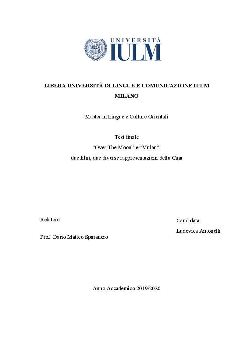Anteprima della tesi: Over the moon e Mulan: due film, due diverse rappresentazioni della Cina, Pagina 1
