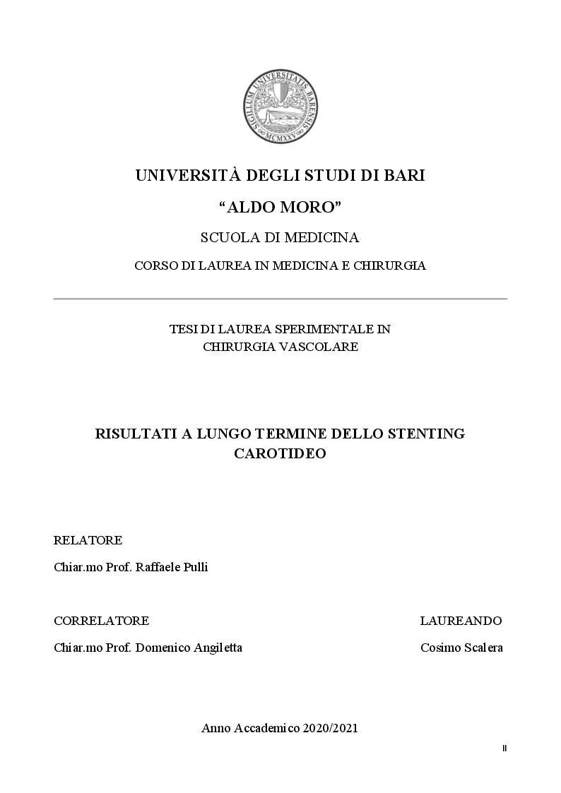 Anteprima della tesi: Risultati a Lungo Termine dello Stenting Carotideo, Pagina 1