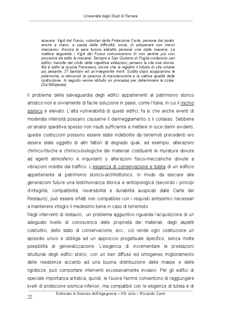 Anteprima della tesi: Tecniche antisismiche moderne e metodi di calcolo strutturale per la protezione dei beni storico monumentali: il caso della torre di Palazzo Marchesale a San Giuliano di Puglia, Pagina 3
