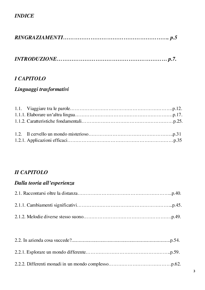 Indice della tesi: Organizzarsi a piccoli versi: Le metafore per star bene in azienda, Pagina 1