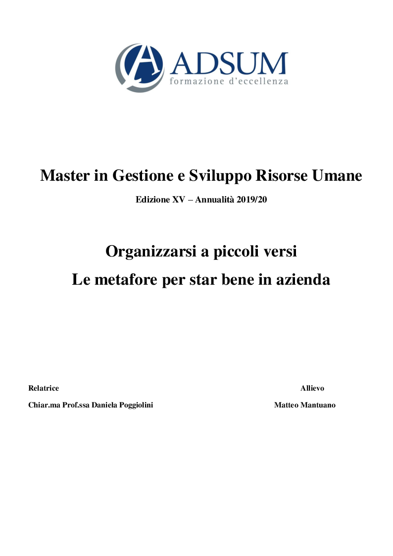 Anteprima della tesi: Organizzarsi a piccoli versi: Le metafore per star bene in azienda, Pagina 1