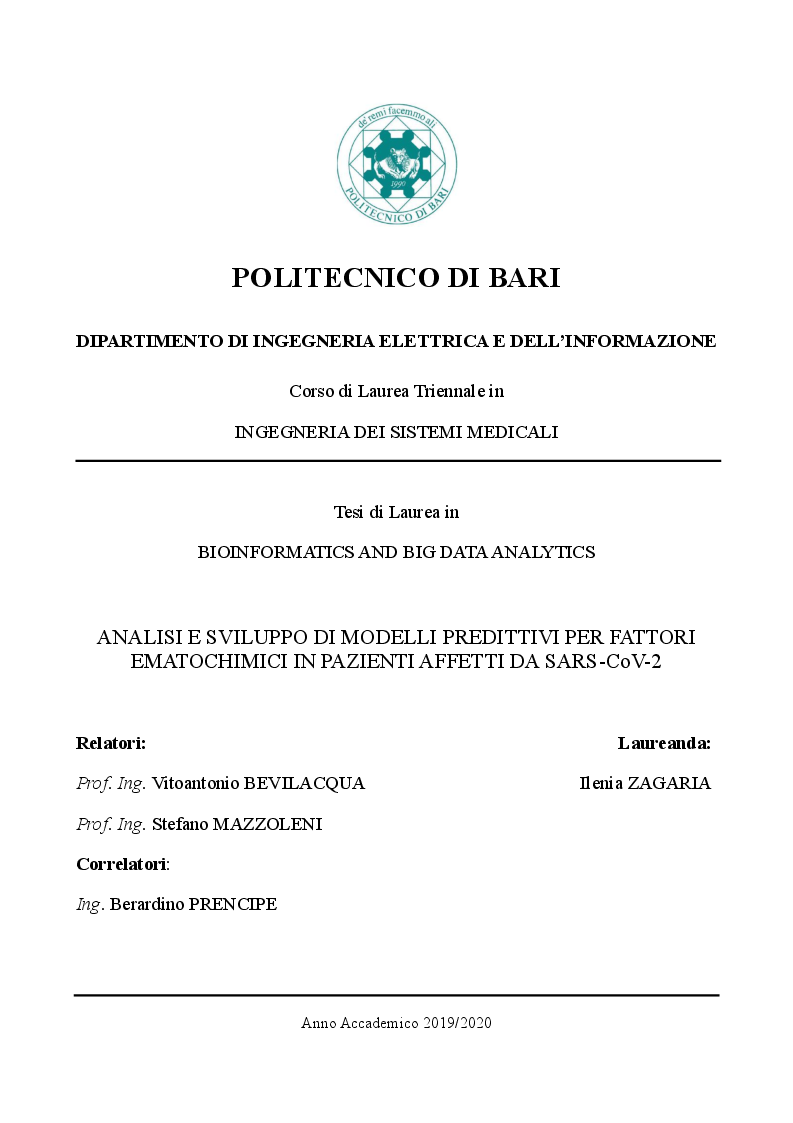 Anteprima della tesi: Analisi e sviluppo di modelli predittivi per fattori ematochimici in pazienti affetti da SARS-CoV-2, Pagina 1