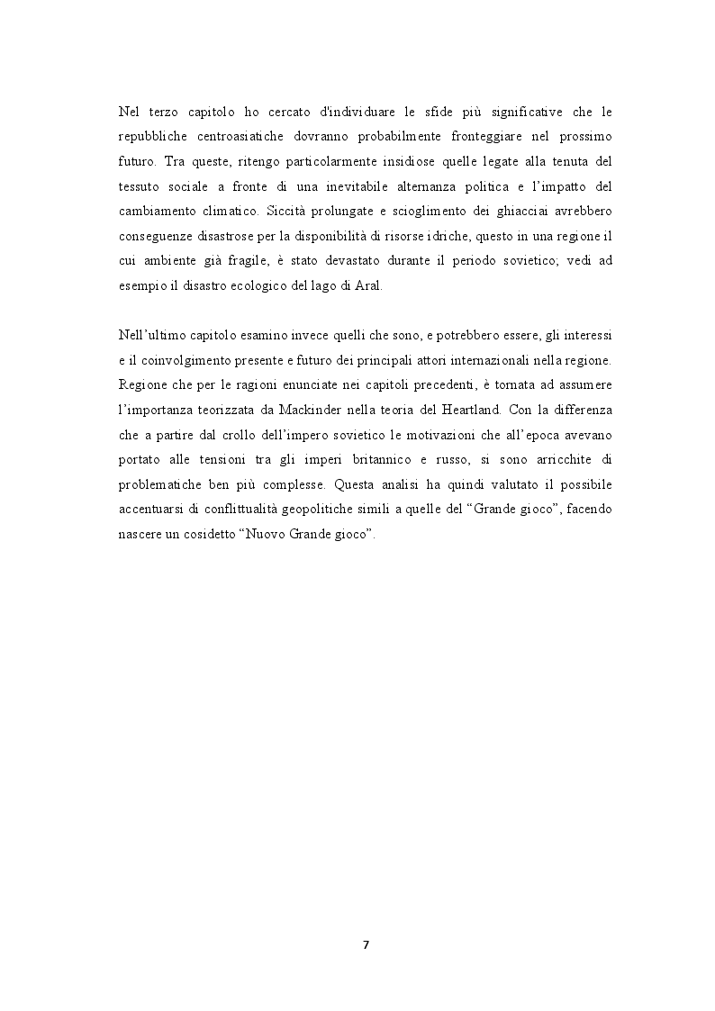 Anteprima della tesi: L'Asia Centrale dall'indipendenza dall'Unione Sovietica a oggi. I casi del Kazakistan e dell'Uzbekistan, Pagina 4
