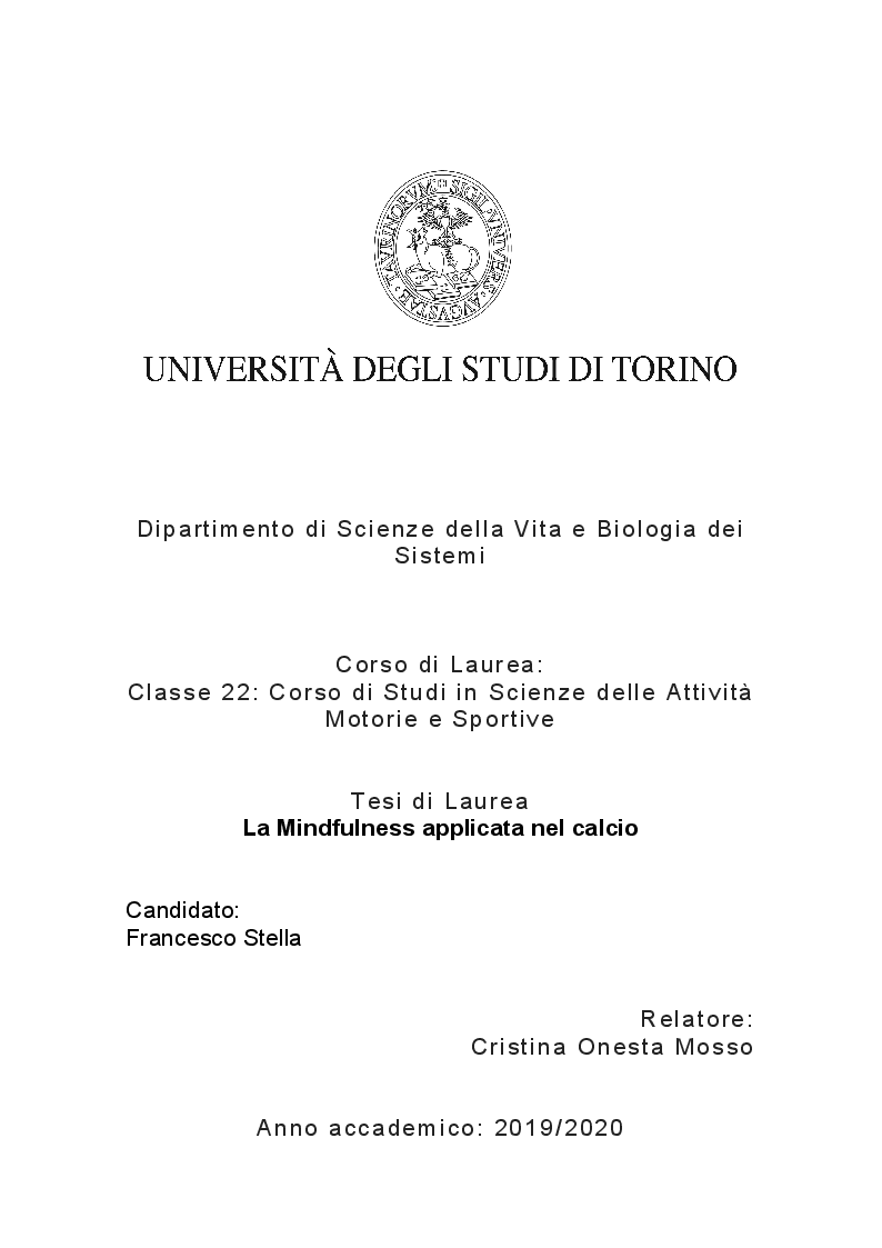 Anteprima della tesi: La Mindfulness applicata nel calcio, Pagina 1