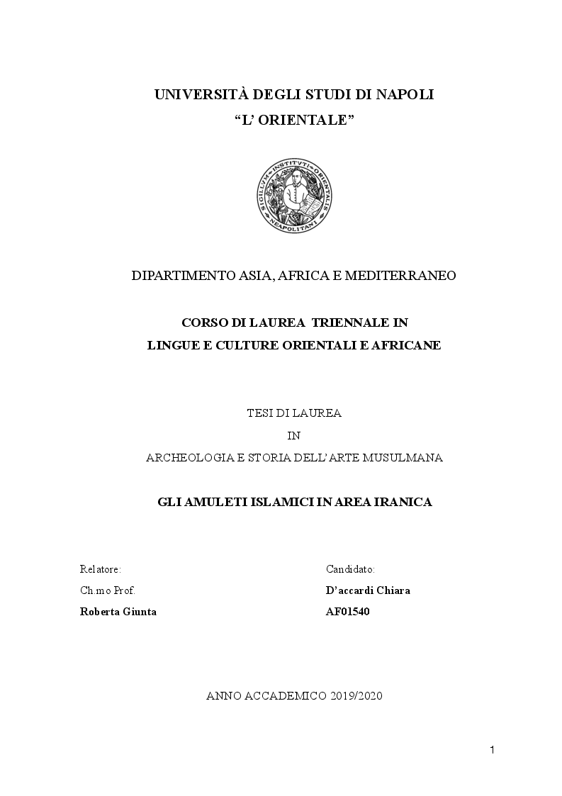 Anteprima della tesi: Gli amuleti islamici in area iranica, Pagina 1