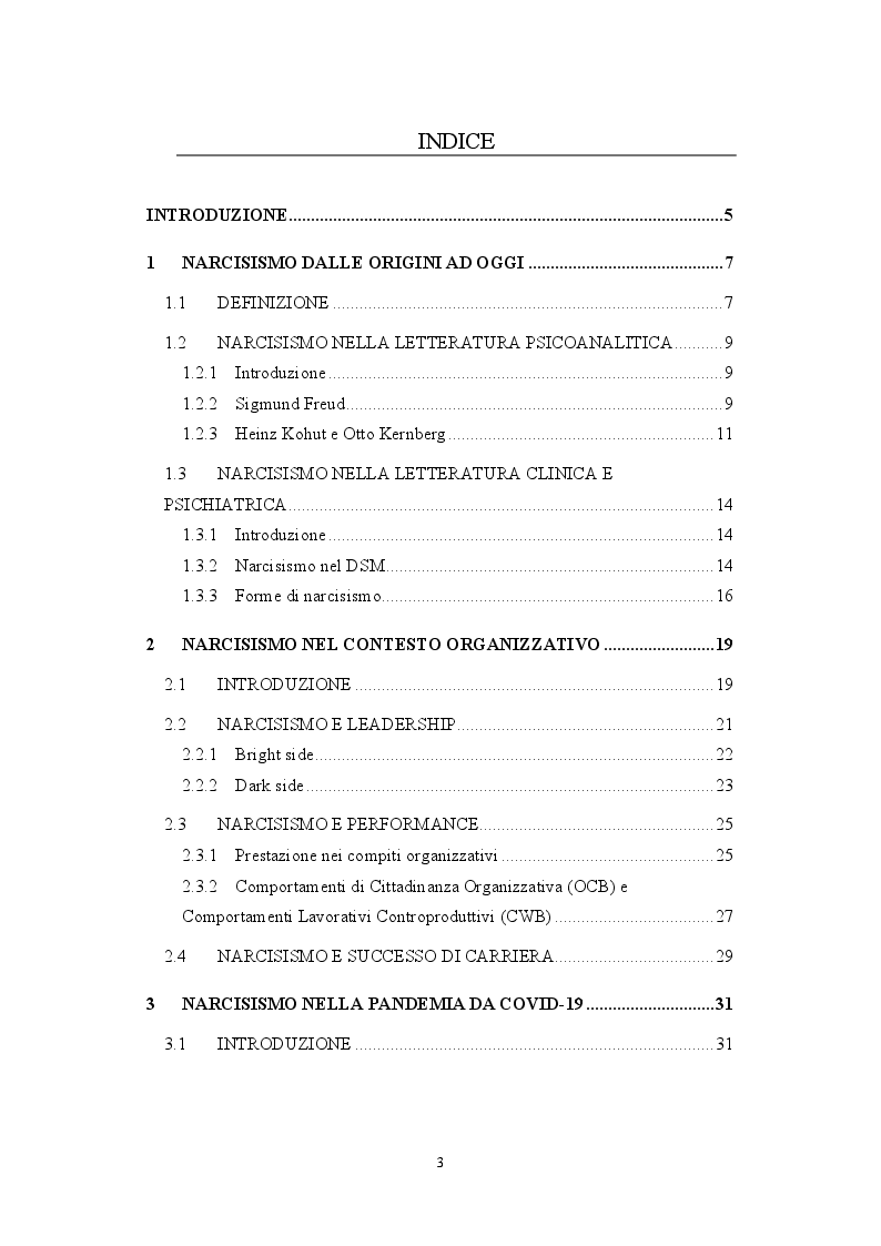 Indice della tesi: Dallo specchio dell'Io allo specchio dei nostri tempi: Narcisismo tra lavoro e pandemia, Pagina 1