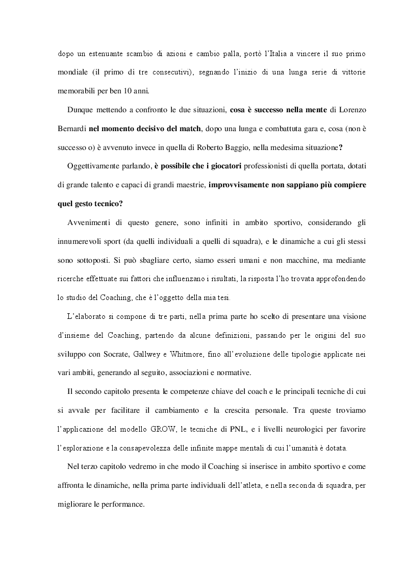 Anteprima della tesi: Il Coaching per migliorare la qualità di Performance negli Atleti, Pagina 3