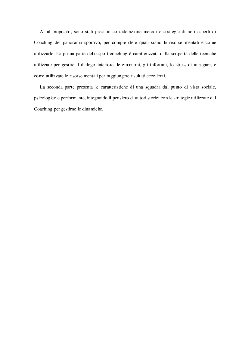 Anteprima della tesi: Il Coaching per migliorare la qualità di Performance negli Atleti, Pagina 4