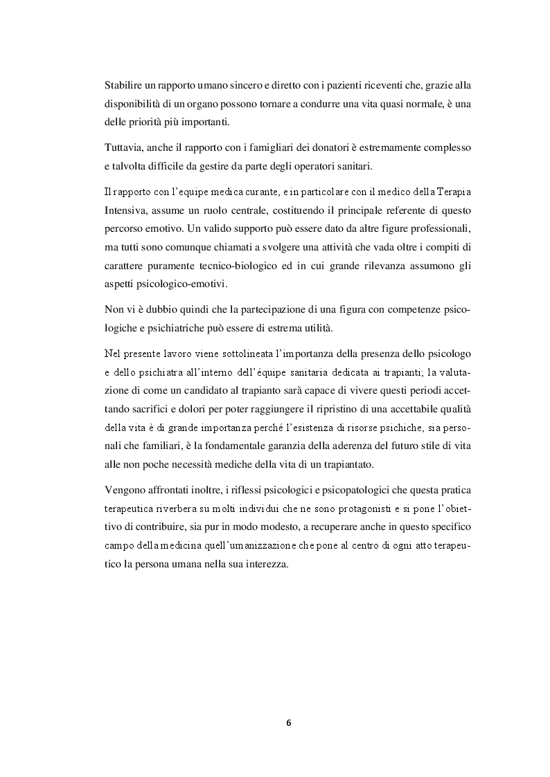 Anteprima della tesi: Psicologia del trapianto di organi - la qualità di vita del paziente trapiantato e il ruolo dello psicologo, Pagina 4