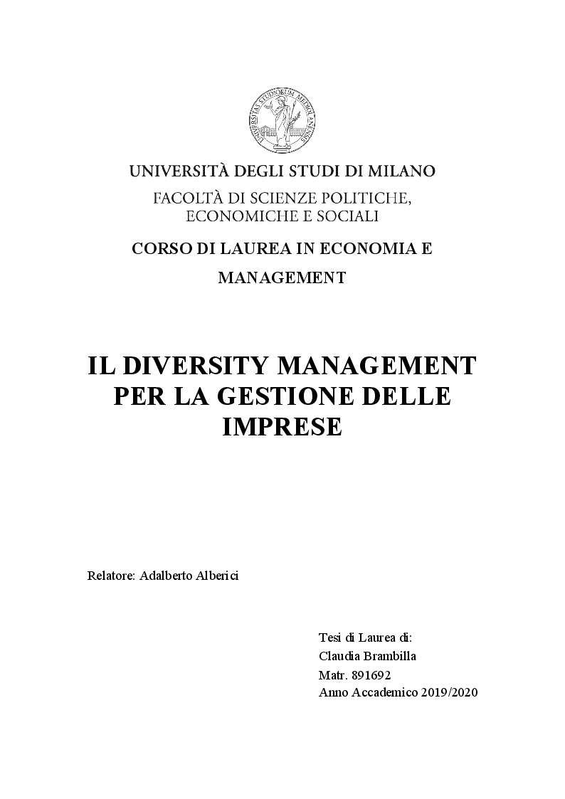 Anteprima della tesi: Il Diversity Management per la gestione delle imprese, Pagina 1