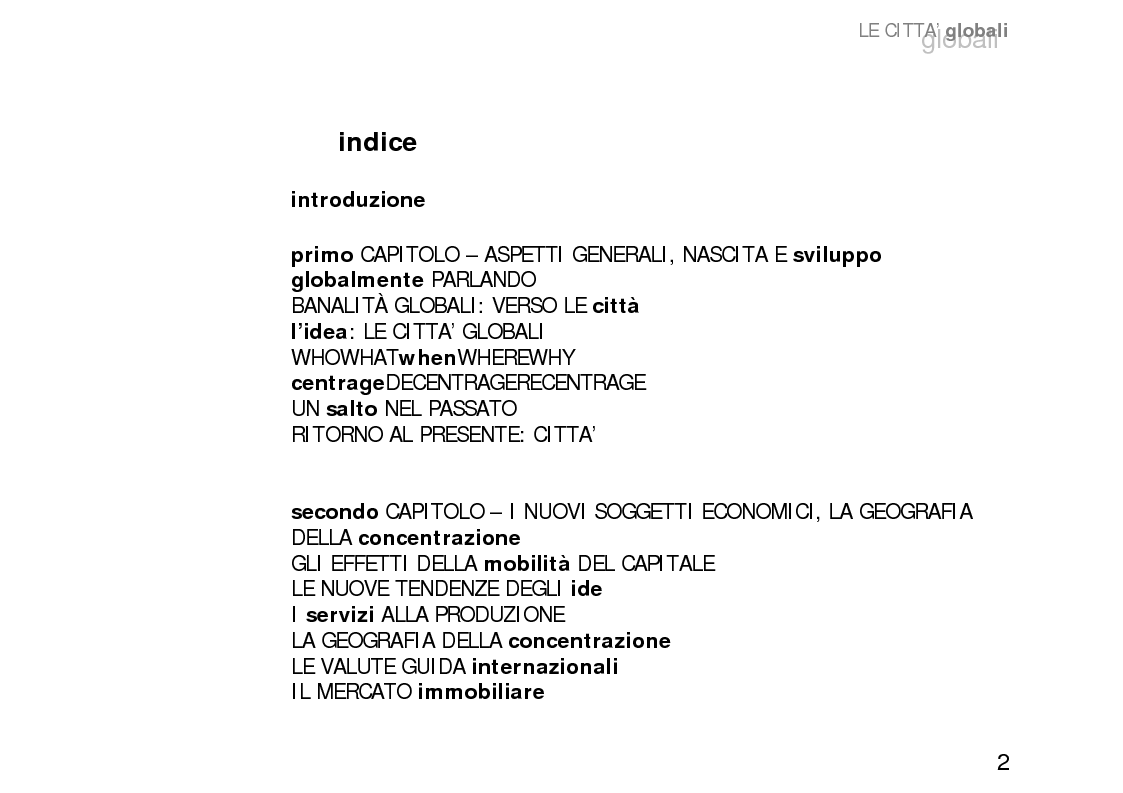 Indice della tesi: Le città globali, Pagina 1