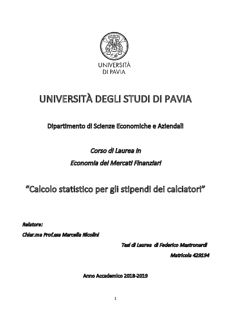 Anteprima della tesi: Calcolo Statistico per gli stipendi dei calciatori, Pagina 1