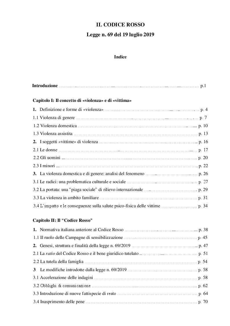 Indice della tesi: Il Codice Rosso, Pagina 1