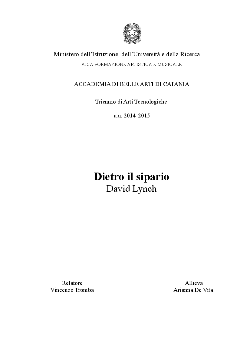 Anteprima della tesi: David Lynch - Dietro il sipario, Pagina 1