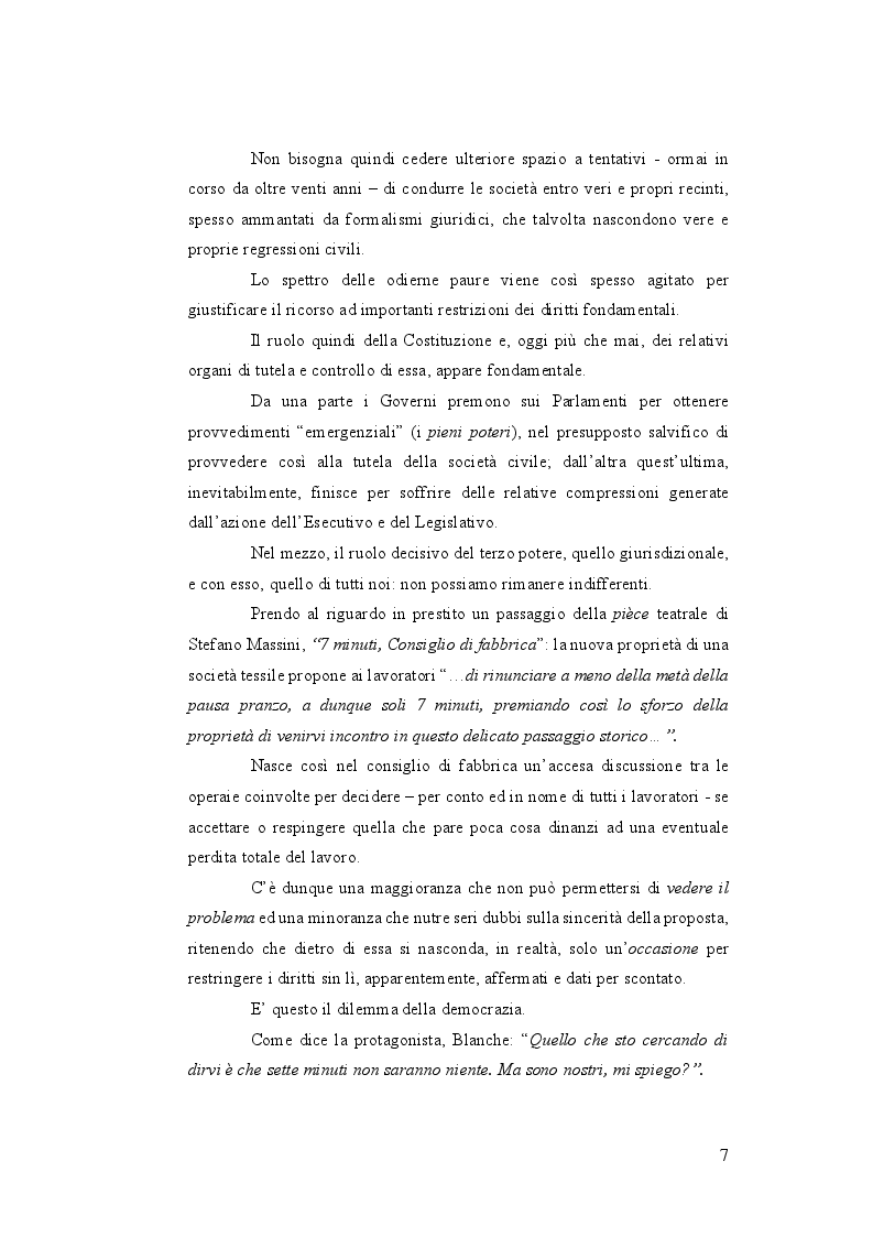 Anteprima della tesi: La democrazia protetta ed il paradigma securitario: verso un regresso costituzionale?, Pagina 5