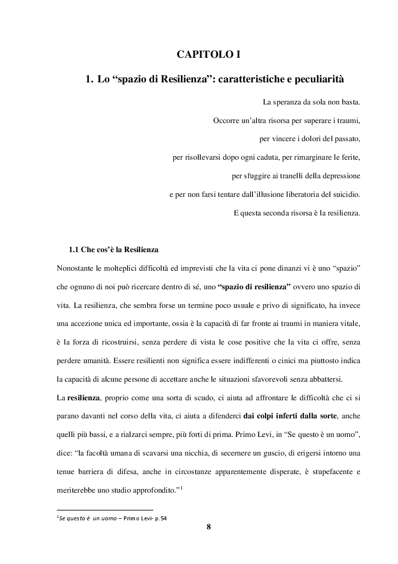 Anteprima della tesi: Lo spazio di Resilienza: la capacità di imparare dall'esperienza per affrontare al meglio il domani, Pagina 4