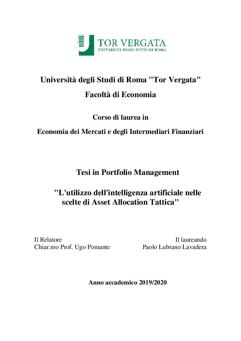Anteprima della tesi: L'utilizzo dell'intelligenza artificiale nelle scelte di Asset Allocation Tattica, Pagina 1