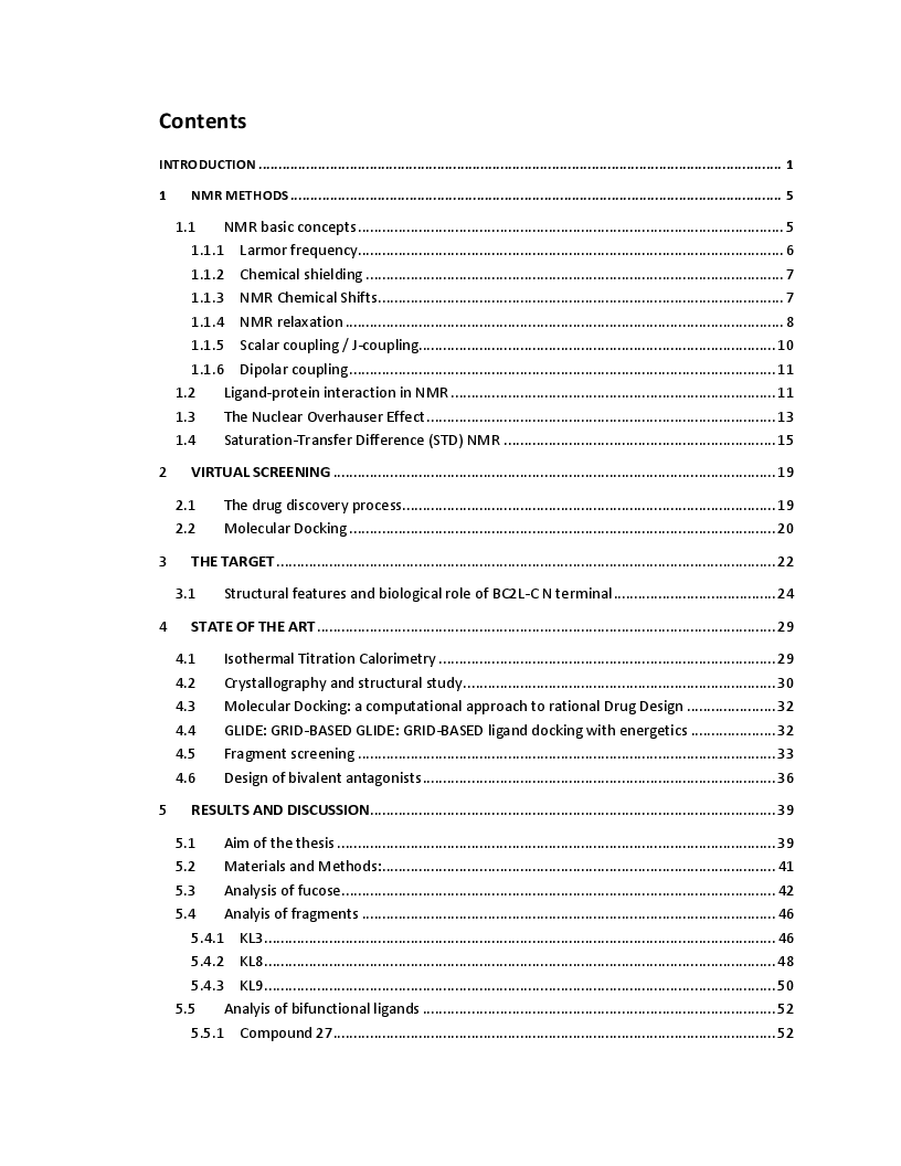 Indice della tesi: Interaction studies of small molecules with BC2L-C by Saturation Transfer Difference (STD) NMR, Pagina 1