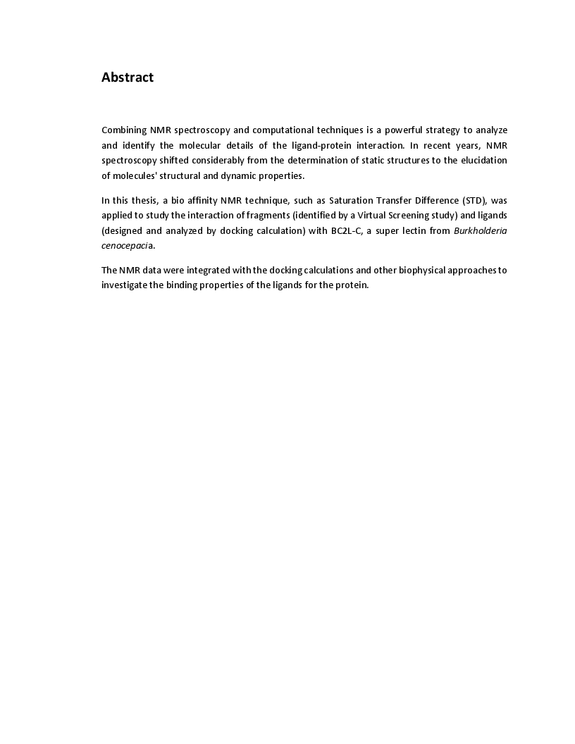Anteprima della tesi: Interaction studies of small molecules with BC2L-C by Saturation Transfer Difference (STD) NMR, Pagina 3