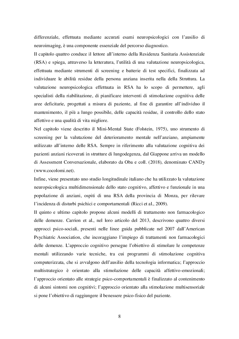 Anteprima della tesi: Utilità della valutazione neuropsicologica all'interno di una residenza sanitaria per anziani: aspetti teorici e metodologici, Pagina 4