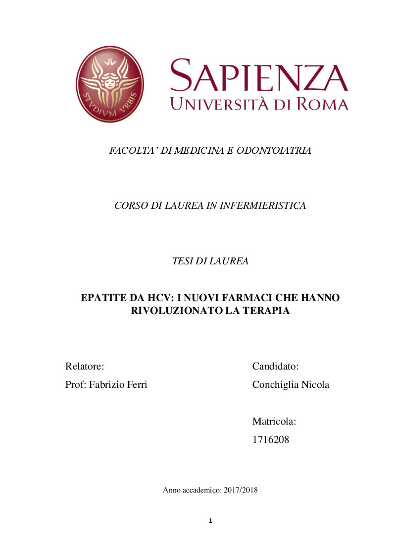 Anteprima della tesi: Epatite da HCV: i nuovi farmaci che hanno rivoluzionato la terapia, Pagina 1