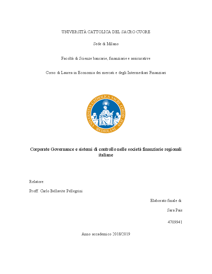 Anteprima della tesi: Corporate Governance e sistemi di controllo nelle società finanziarie regionali italiane, Pagina 1