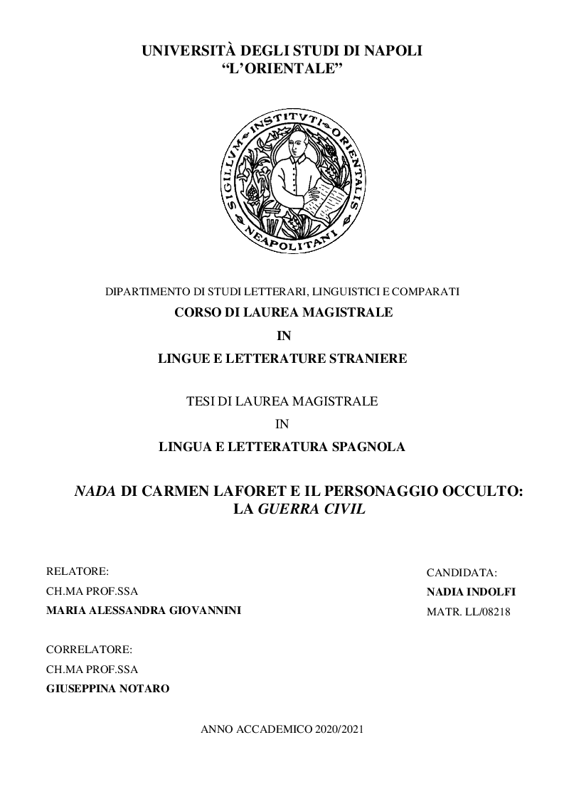 Anteprima della tesi: Nada di Carmen Laforet e il personaggio occulto ''la Guerra Civil'', Pagina 1