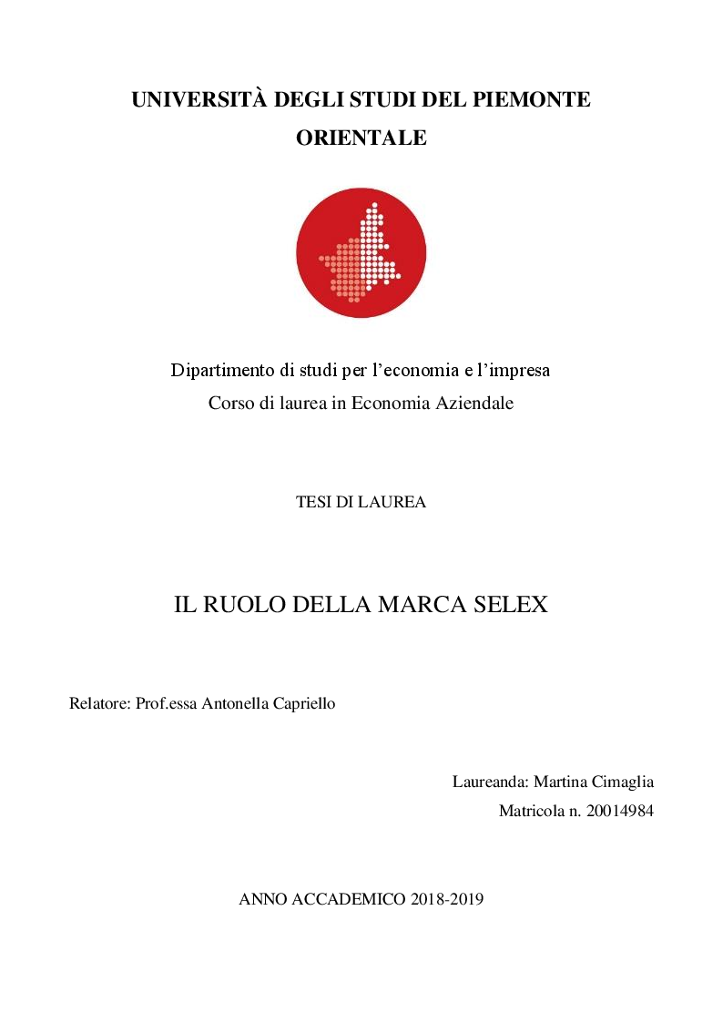 Anteprima della tesi: Il ruolo della marca Selex, Pagina 1