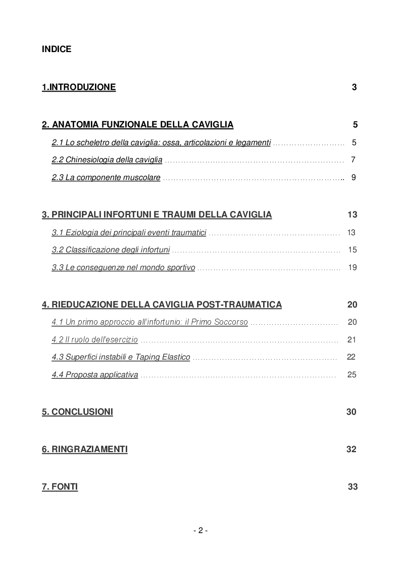 Indice della tesi: Rieducazione Funzionale di Caviglia: il ruolo delle superfici instabili e del taping elastico, Pagina 1