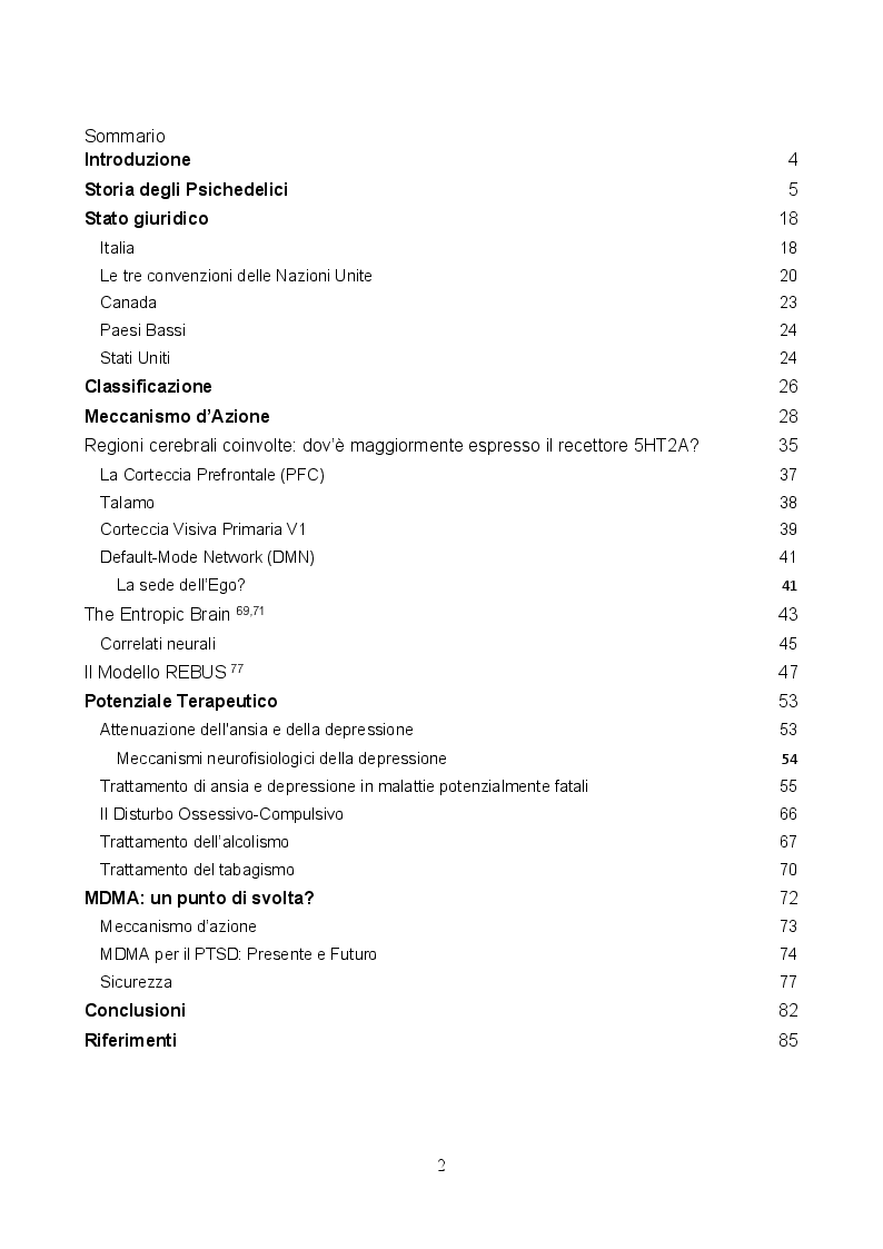 Indice della tesi: Phantastica: Il Potenziale Terapeutico degli Psichedelici, Pagina 1